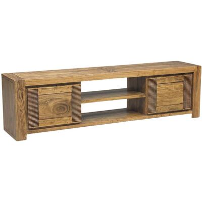 Bois & Chiffons - Meuble Tv bois strié 2P 2N Acacia Verone Marron - 180x40x50 cm OS - Publicité Bois & Chiffons - Meuble Tv bois strié 2P 2N Acacia Verone Marron - 180x40x50 cm OS - Publicité