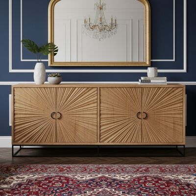 Bois & Chiffons - Buffet sculpté 4 porte Manguier Solaris II beige - 200x50x85 cm OS - Publicité Bois & Chiffons - Buffet sculpté 4 porte Manguier Solaris II beige - 200x50x85 cm OS - Publicité