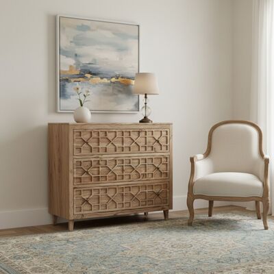 Bois & Chiffons - Commode 3 Tiroirs Acacia Punjab-II jaune/doré - 103x45x92 cm OS - Publicité Bois & Chiffons - Commode 3 Tiroirs Acacia Punjab-II jaune/doré - 103x45x92 cm OS - Publicité