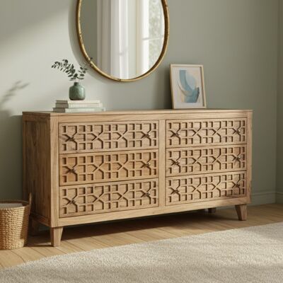 Bois & Chiffons - Commode 6 Tiroirs Acacia Punjab-II beige - 160x45x80 cm OS - Publicité Bois & Chiffons - Commode 6 Tiroirs Acacia Punjab-II beige - 160x45x80 cm OS - Publicité