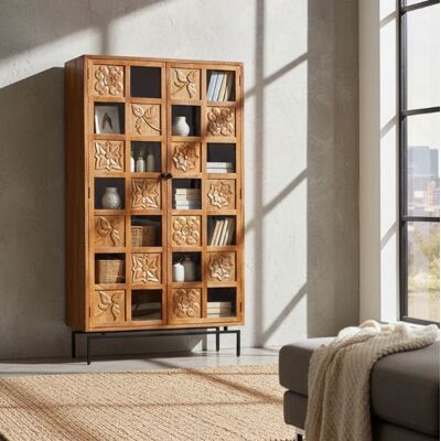 Bois & Chiffons - Bibliothèque sculptée 2 portes Manguier Sculture II beige - 112x45x197 cm OS - Publicité Bois & Chiffons - Bibliothèque sculptée 2 portes Manguier Sculture II beige - 112x45x197 cm OS - Publicité