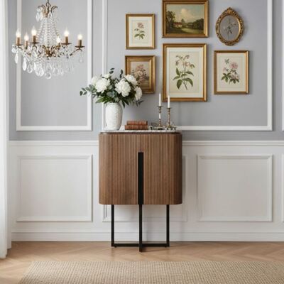 Bois & Chiffons - Buffet haut 2 portes plateau marbre Manguier Kfir III marron - 80x40x126 cm OS - Publicité Bois & Chiffons - Buffet haut 2 portes plateau marbre Manguier Kfir III marron - 80x40x126 cm OS - Publicité
