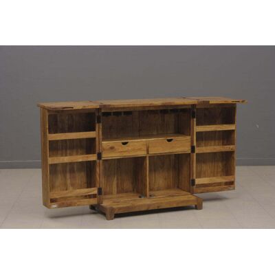 Bois & Chiffons - Meuble Bar Acacia Punjab-II jaune/doré - 90x46x99 cm OS - Publicité Bois & Chiffons - Meuble Bar Acacia Punjab-II jaune/doré - 90x46x99 cm OS - Publicité