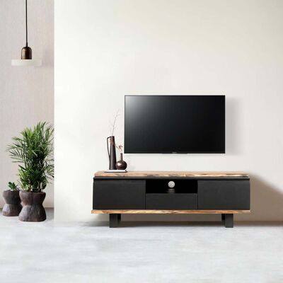 Bois & Chiffons - Meuble TV 2 portes 1 tiroirs Acacia Black II multicolore - 145x45x50 cm OS - Publicité Bois & Chiffons - Meuble TV 2 portes 1 tiroirs Acacia Black II multicolore - 145x45x50 cm OS - Publicité
