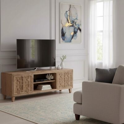Bois & Chiffons - Meuble TV 2 Portes Acacia Punjab-II jaune/doré - 170x40x60 cm OS - Publicité Bois & Chiffons - Meuble TV 2 Portes Acacia Punjab-II jaune/doré - 170x40x60 cm OS - Publicité