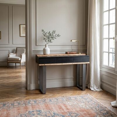 Bois & Chiffons - Console 3 tiroirs Acacia Black II multicolore - 115 x 40 x 80 cm OS - Publicité Bois & Chiffons - Console 3 tiroirs Acacia Black II multicolore - 115 x 40 x 80 cm OS - Publicité
