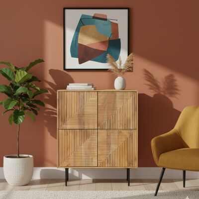 Bois & Chiffons - Buffet haut bois sculpté 4 portes Manguier Maglan II beige - 92 x 40 x 110 cm OS - Publicité Bois & Chiffons - Buffet haut bois sculpté 4 portes Manguier Maglan II beige - 92 x 40 x 110 cm OS - Publicité