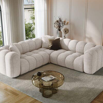 Maison Héritage - Canapé d'angle symétrique modulable Arden 5 Places beige - 238x238x70 cm OS - Publicité Maison Héritage - Canapé d'angle symétrique modulable Arden 5 Places beige - 238x238x70 cm OS - Publicité
