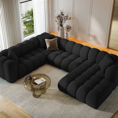 Maison Héritage - Canapé d'angle Gauche Panoramique Modulable Arden 6 Places noir - 330x238x70 cm OS - Publicité Maison Héritage - Canapé d'angle Gauche Panoramique Modulable Arden 6 Places noir - 330x238x70 cm OS - Publicité