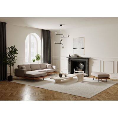 Sia Home - Canapé Angle gauche pioni tissu tramé beige taupe base cuir cognac - 293x170x85 OS - Publicité Sia Home - Canapé Angle gauche pioni tissu tramé beige taupe base cuir cognac - 293x170x85 OS - Publicité