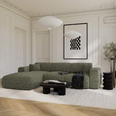 Sia Home - Canapé grand angle gauche convertible LIVA Velours texturé vert sauge - 283x180x73 OS - Publicité Sia Home - Canapé grand angle gauche convertible LIVA Velours texturé vert sauge - 283x180x73 OS - Publicité
