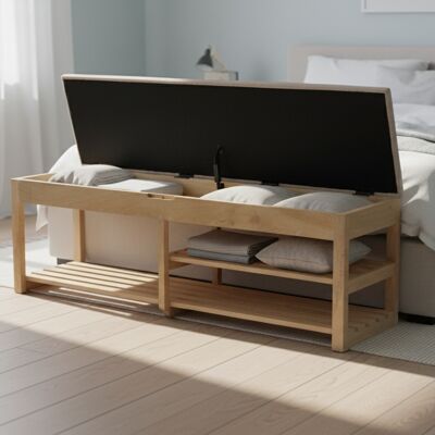 Bois & Chiffons - Banc 140 Mango Matan Beige - 140x36x46 cm OS - Publicité Bois & Chiffons - Banc 140 Mango Matan Beige - 140x36x46 cm OS - Publicité
