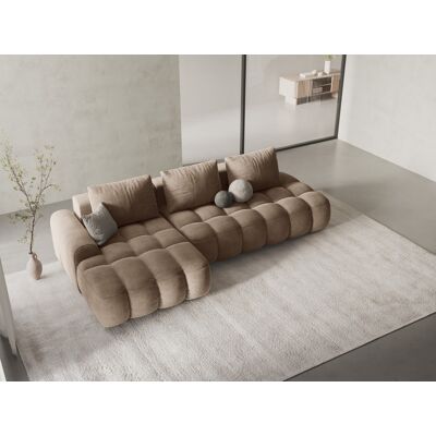 Mazzini Sofas - Canapé d'angle gauche velours convertible avec coffre de rangement 3 places beige foncé - 275x142x84 cm OS - Publicité Mazzini Sofas - Canapé d'angle gauche velours convertible avec coffre de rangement 3 places beige foncé - 275x142x84 cm OS - Publicité