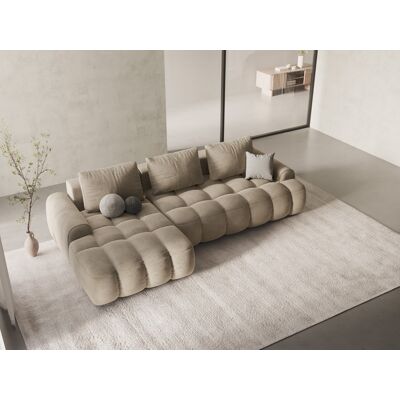 Mazzini Sofas - Canapé d'angle gauche velours convertible avec coffre de rangement 3 places beige clair - 275x142x84 cm OS - Publicité Mazzini Sofas - Canapé d'angle gauche velours convertible avec coffre de rangement 3 places beige clair - 275x142x84 cm OS - Publicité