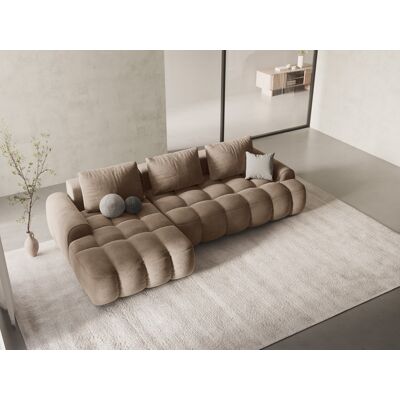 Mazzini Sofas - Canapé d'angle gauche velours convertible avec coffre de rangement 3 places beige foncé - 275x142x84 cm OS - Publicité Mazzini Sofas - Canapé d'angle gauche velours convertible avec coffre de rangement 3 places beige foncé - 275x142x84 cm OS - Publicité