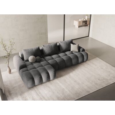 Mazzini Sofas - Canapé d'angle gauche velours convertible avec coffre de rangement 3 places gris - 275x142x84 cm OS - Publicité Mazzini Sofas - Canapé d'angle gauche velours convertible avec coffre de rangement 3 places gris - 275x142x84 cm OS - Publicité