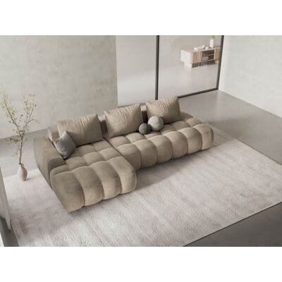Mazzini Sofas - Canapé d'angle gauche velours convertible avec coffre de rangement 3 places beige clair - 275x142x84 cm OS - Publicité Mazzini Sofas - Canapé d'angle gauche velours convertible avec coffre de rangement 3 places beige clair - 275x142x84 cm OS - Publicité