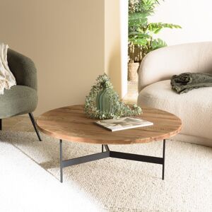 Macabane - Table basse ronde 90x90cm bois Pin recyclé et pieds métal noir OS - Publicité Macabane - Table basse ronde 90x90cm bois Pin recyclé et pieds métal noir OS - Publicité