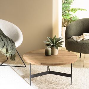 Macabane - Table basse ronde 70x70cm bois Pin recyclé et pieds métal noir OS - Publicité Macabane - Table basse ronde 70x70cm bois Pin recyclé et pieds métal noir OS - Publicité