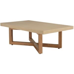 Macabane - Table basse rectangle 120x70cm en béton beige pieds croisés en teck OS - Publicité Macabane - Table basse rectangle 120x70cm en béton beige pieds croisés en teck OS - Publicité