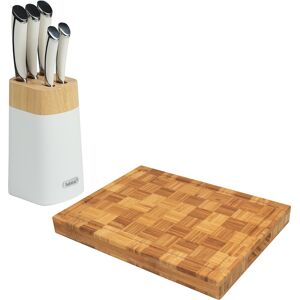 Habitat - Bloc de 5 couteaux Kaolin blanc + planche à découper en bambou blanc/bambou OS - Publicité Habitat - Bloc de 5 couteaux Kaolin blanc + planche à découper en bambou blanc/bambou OS - Publicité