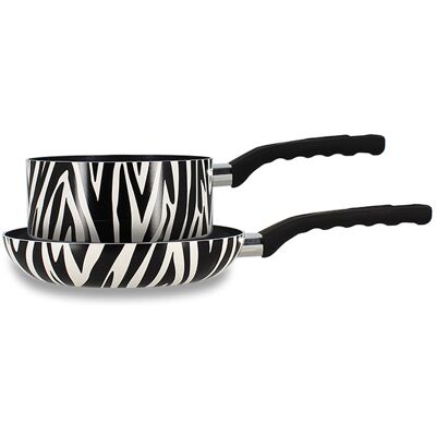 Menastyl - Lot poêle et casserole zèbre en alu revêtement ceramique noir et blanc - D.24cm / D.18cm OS - Publicité Menastyl - Lot poêle et casserole zèbre en alu revêtement ceramique noir et blanc - D.24cm / D.18cm OS - Publicité