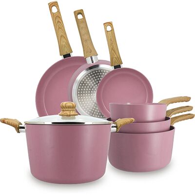 Menastyl - Set 7 pièces lilas casserole poêle faitout en aluminium induction - 470 x 283 x 160 cm OS - Publicité Menastyl - Set 7 pièces lilas casserole poêle faitout en aluminium induction - 470 x 283 x 160 cm OS - Publicité