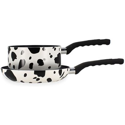 Menastyl - Lot poêle et casserole vache en alu revêtement ceramique blanc - D.24cm / D.18cm OS - Publicité Menastyl - Lot poêle et casserole vache en alu revêtement ceramique blanc - D.24cm / D.18cm OS - Publicité