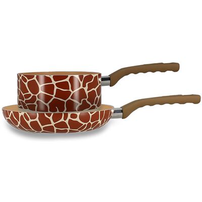 Menastyl - Lot poêle et casserole girafe en alu revêtement ceramique beige marron - D.24cm / D.18cm OS - Publicité Menastyl - Lot poêle et casserole girafe en alu revêtement ceramique beige marron - D.24cm / D.18cm OS - Publicité