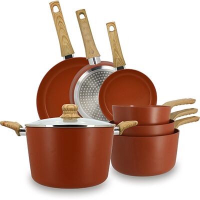 Menastyl - Set 7 pièces casserole poêle faitout en aluminium induction teracotta - 470 x 283 x 160 cm OS - Publicité Menastyl - Set 7 pièces casserole poêle faitout en aluminium induction teracotta - 470 x 283 x 160 cm OS - Publicité