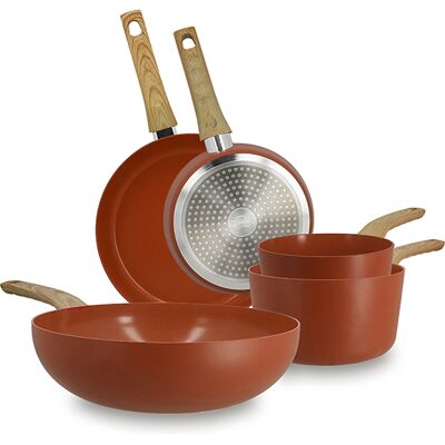 Menastyl - Set 5 pièces casserole poêle wok en aluminium induction teracotta - 475 x 280 x 110 cm OS - Publicité Menastyl - Set 5 pièces casserole poêle wok en aluminium induction teracotta - 475 x 280 x 110 cm OS - Publicité