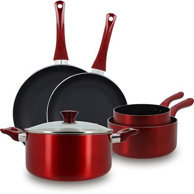 Menastyl - Set 5 pieces cerise casserole Poêle faitout induction en aluminium rouge - 385 x 310 x 285 cm OS - Publicité Menastyl - Set 5 pieces cerise casserole Poêle faitout induction en aluminium rouge - 385 x 310 x 285 cm OS - Publicité