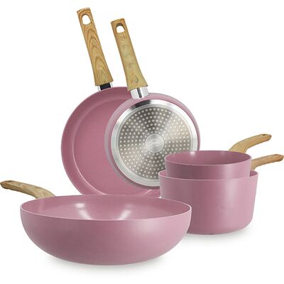 Menastyl - Set 5 pièces lilas casserole poêle wok en aluminium induction - 475 x 280 x 110 cm OS - Publicité Menastyl - Set 5 pièces lilas casserole poêle wok en aluminium induction - 475 x 280 x 110 cm OS - Publicité