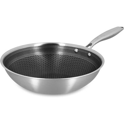 Menastyl - Wok trinox revêtu en acier inoxydable - D.28cm OS - Publicité Menastyl - Wok trinox revêtu en acier inoxydable - D.28cm OS - Publicité
