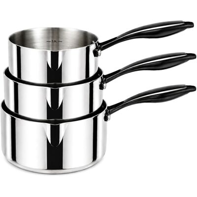 Arthur Martin - Set de 3 casserole 3 triply argenté -16-18-20 cm OS - Publicité Arthur Martin - Set de 3 casserole 3 triply argenté -16-18-20 cm OS - Publicité