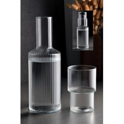 Hermia Concept - Carafe + Verre striés multicolore - 10x10x26 cm OS - Publicité Hermia Concept - Carafe + Verre striés multicolore - 10x10x26 cm OS - Publicité