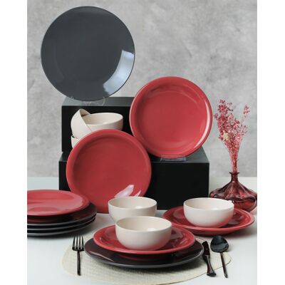 Mioli - Service de table en céramique noir/rouge/blanc- 18 pièces OS - Publicité Mioli - Service de table en céramique noir/rouge/blanc- 18 pièces OS - Publicité