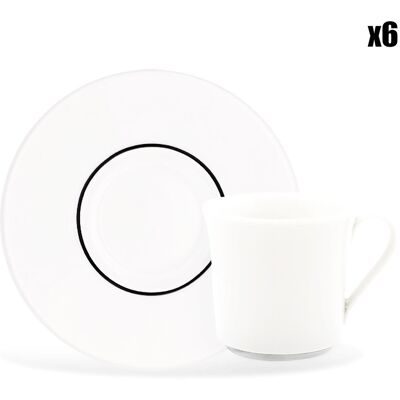 Fauchon - 6 Tasses à café + soucoupes en Porcelaine Ligne blanches - 70ml OS - Publicité Fauchon - 6 Tasses à café + soucoupes en Porcelaine Ligne blanches - 70ml OS - Publicité