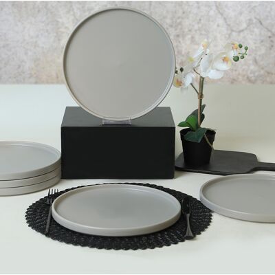 Mioli - 6 Assiettes plates en Céramique grises - D.27cm OS - Publicité Mioli - 6 Assiettes plates en Céramique grises - D.27cm OS - Publicité