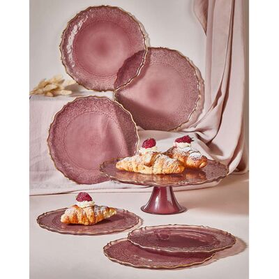 Mioli - 6 Assiettes à dessert & 1 Présentoir rose - D.21 cm OS - Publicité Mioli - 6 Assiettes à dessert & 1 Présentoir rose - D.21 cm OS - Publicité