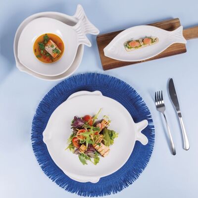Villa d'Este - Assiette à poisson ronde Kos blanche - 27x24x3.5 cm OS - Publicité Villa d'Este - Assiette à poisson ronde Kos blanche - 27x24x3.5 cm OS - Publicité