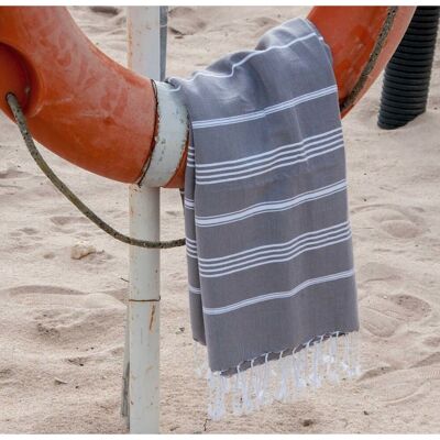 Febronie - Fouta Classique Mykonos gris moyen - 100x200 cm OS - Publicité Febronie - Fouta Classique Mykonos gris moyen - 100x200 cm OS - Publicité