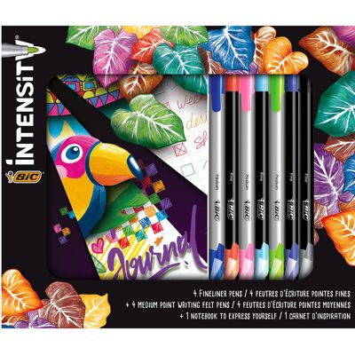 Bic - Kit d'Écriture Intensity avec 8 feutres & 1 Carnet de Notes Bullet Journal OS - Publicité Bic - Kit d'Écriture Intensity avec 8 feutres & 1 Carnet de Notes Bullet Journal OS - Publicité
