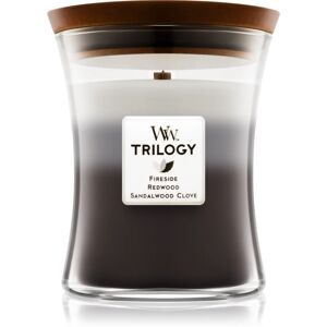Woodwick Trilogy Warm Woods bougie parfumée avec mèche en bois 275 g - Publicité