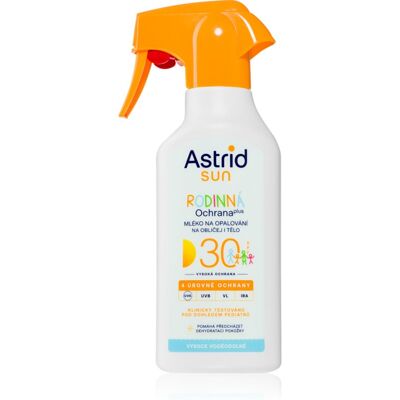 Spray solaire familial SPF 30 d'Astrid Sun - Protection solaire - Publicité Spray solaire familial SPF 30 d'Astrid Sun - Protection solaire - Publicité