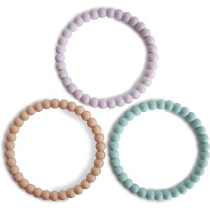 Mushie Pearl Teething Bracelet jouet de dentition Lilac/Cyan/Soft Peach 3 pcs