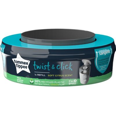 Tommee Tippee Twist and Click Système d’élimination des couches - Poubelle à couches, 30 couches - Publicité Tommee Tippee Twist and Click Système d’élimination des couches - Poubelle à couches, 30 couches - Publicité