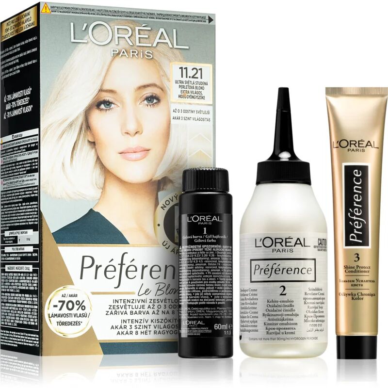 L?Oréal Paris Préférence Le Blonding coloration cheveux pour éclaircir les cheveux teinte 11.21 Ultra-Light Cool Pearl Blonde 1 pcs