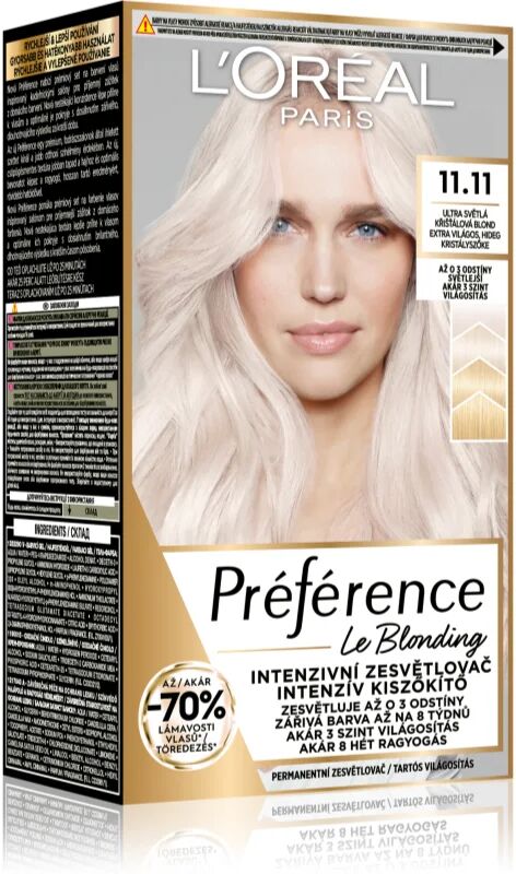 L’Oréal Paris Préférence Le Blonding coloration cheveux pour éclaircir les cheveux teinte 11.11 Ultra-Light Cool Crystal Blonde 1 pcs