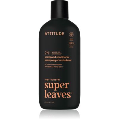Attitude Super Leaves Men's Shampoo and Conditioner 2-in-1 shampoing et après-shampoing 2 en 1 pour homme Patchouli & Bourbon 415 ml - Publicité Attitude Super Leaves Men's Shampoo and Conditioner 2-in-1 shampoing et après-shampoing 2 en 1 pour homme Patchouli & Bourbon 415 ml - Publicité